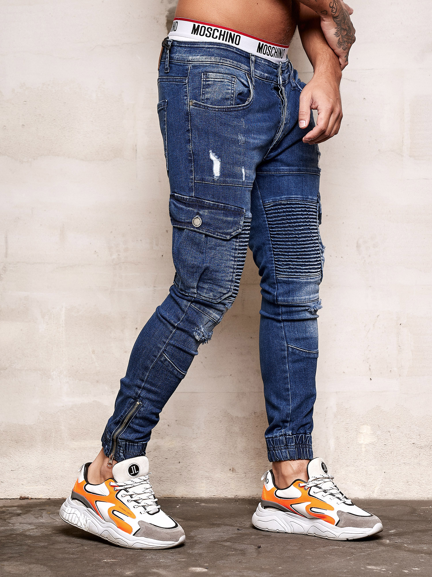 Herren Jeans Cargohose Regular Skinny Fit Jeanshose Destroyed Stretch 8017